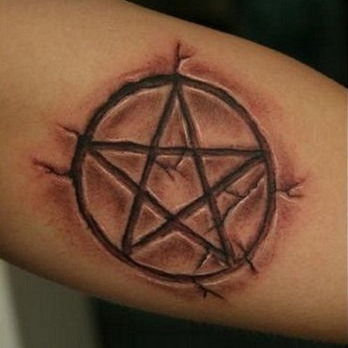 Occult symbols: five-pointed star tattoo on arm