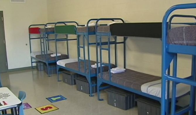 sleeping places in a temporary detention center